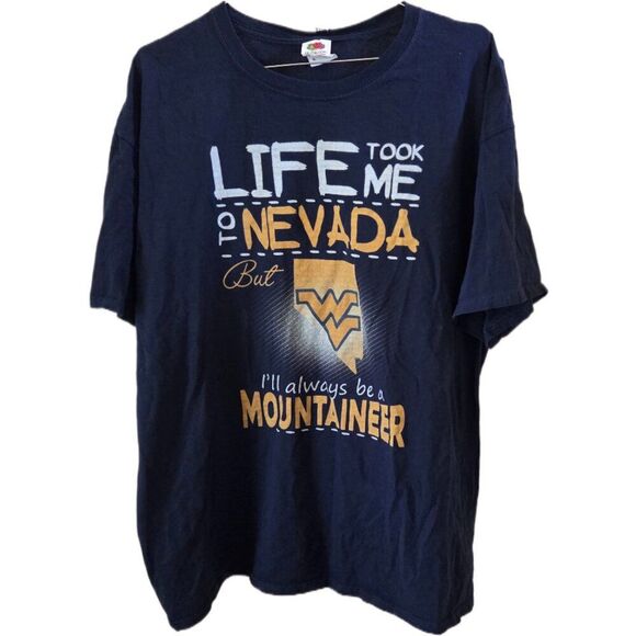 Unisex Navy Blue Life Took Me to Nevada But I'll Always be a Mountaineer T-Shirt - Picture 1 of 4